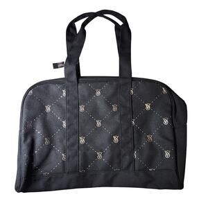 NWT Victoria's Secret Black Canvas Sparkle Bling Zip Weekender Tote Bag